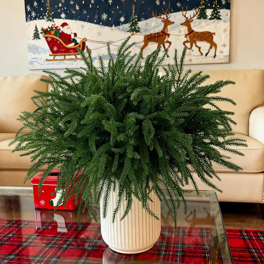 Artificial Norfolk Pine Stems for Christmas Decorations, 10 Pcs 18 inch Fake Pine Branches for Vases Garland Real Touch Faux Greenery Evergreen Plants for Xmas Home Decor Indoor Winter