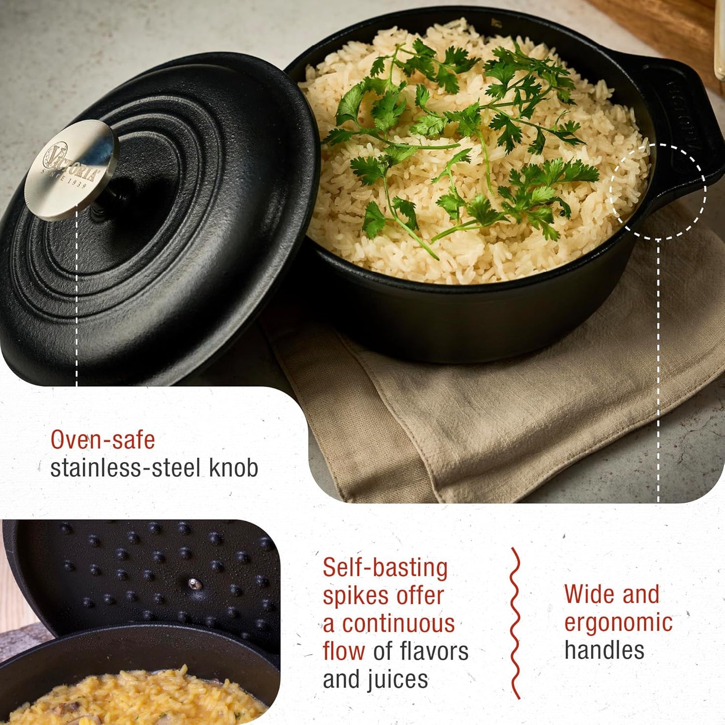 Victoria 2-Quart Cast Iron Dutch Oven with Lid and Dual Handles, Seasoned with Flaxseed Oil, Made in Colombia