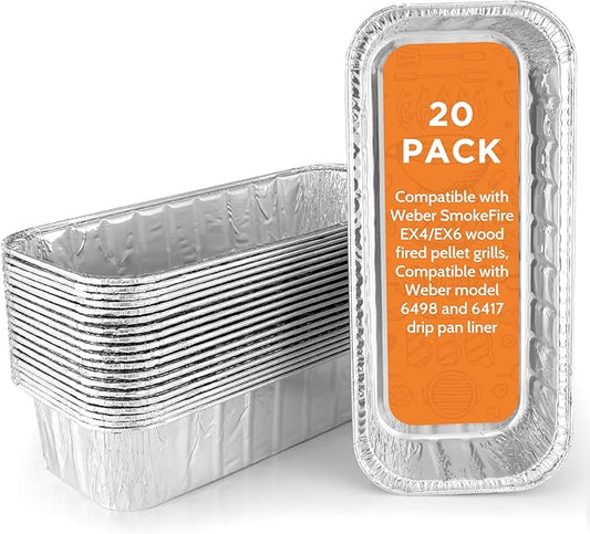 20 Pack Grill Drip Pans, Aluminum Foil Drip Pan Grease Catcher Cup Liner Compatible with Weber SmokeFire EX4/EX6/EPX6, Summit & Genesis II 400/600 Series, 11 x 5” Disposable Grill Grease Tray