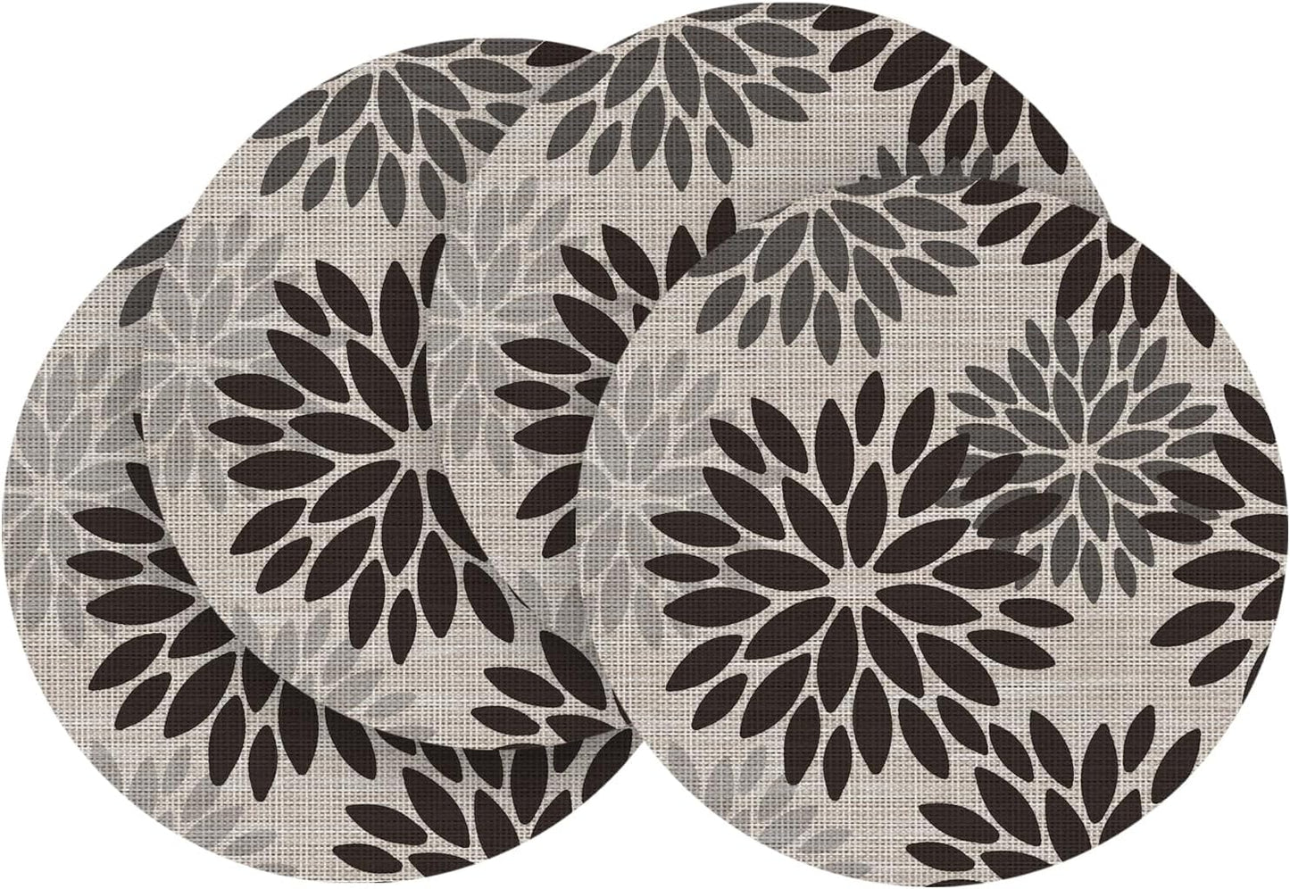 Artoid Mode Black Dahlia Plastic Round Placemats Set of 4, 14 Inch Seasonal Wipeable Woven Vinyl Table Mats for Farmhouse Party Kitchen Dining Decor