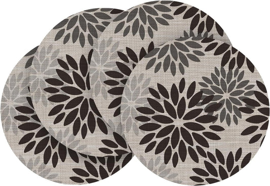 Artoid Mode Black Dahlia Plastic Round Placemats Set of 4, 14 Inch Seasonal Wipeable Woven Vinyl Table Mats for Farmhouse Party Kitchen Dining Decor