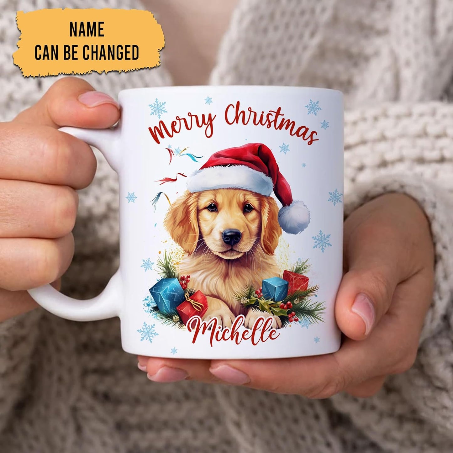 Hyturtle Personalized Gifts Dog Lover - Golden Retriever Merry Christmas Custom Name Ceramic Coffee Mug Cup 11oz - Cute Animal Lovers Gifts For Women, Girl kids Family On Birthday, Christmas