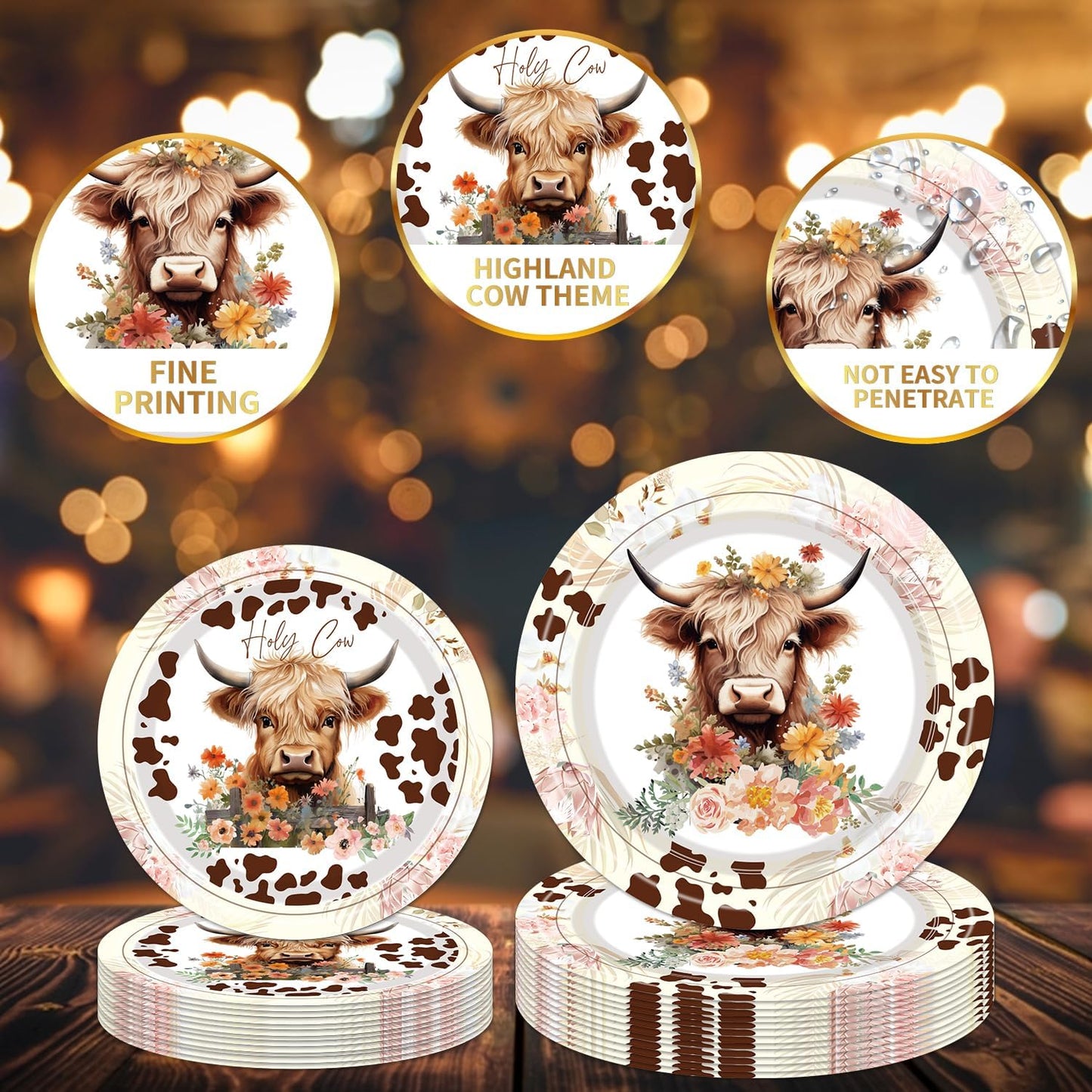 Highland Cow Party Supplies Tableware - 96 Pcs Brown Cow Tableware Disposable Plates Napkins Forks Sets for 24 Guests, Highland Cow Party Decorations Animal Party Favor for Baby Shower Kids Birthday