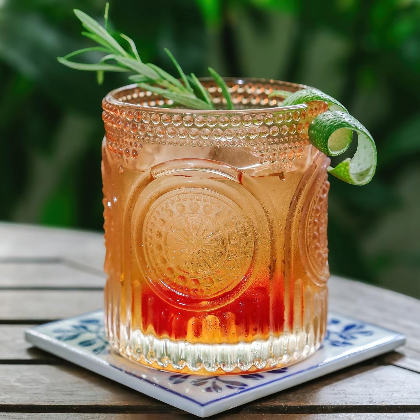 Kate Aspen Ribbed Retro Arch Floral Rose Gold Drinking Glasses Set of 6, (10 oz) Vintage Glassware Set Cocktail Glass Set, Juice Glass, Water Cups | Great Hostess Gift & Gift for New Home Owners