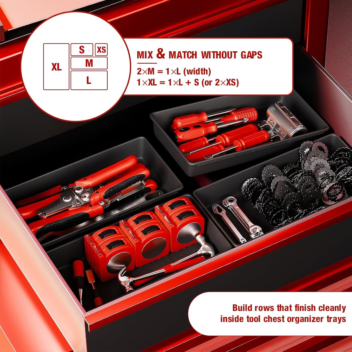 【48PCS & 5 Sizes】 Tool Box Organizer Tray, Toolbox Drawer Organizer with Non-Slip Pads, Desk Drawer Divider Set, Fits Rolling Tool Chest Cabinet for Garage & Workbench
