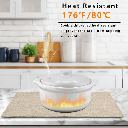 SLKQG Linen-Look Fabric Placemats Set of 4, Heat Resistant & Machine Washable Double-Layered Cloth Placemats for Dining Table, Indoor/Outdoor Use, Non-Slip Kitchen Table Mats (4, Beige Cream)