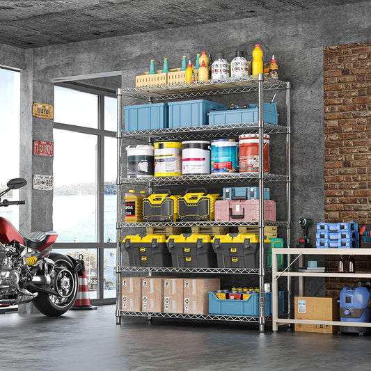 IZEUK 6-Tier Heavy Duty Metal Wire Shelving Unit, Adjustable Storage Rack Organizer for Garage, Kitchen, Office, Pantry, Warehouse (Chrome, 17.7" D x 47.2" W x 82.7" H)