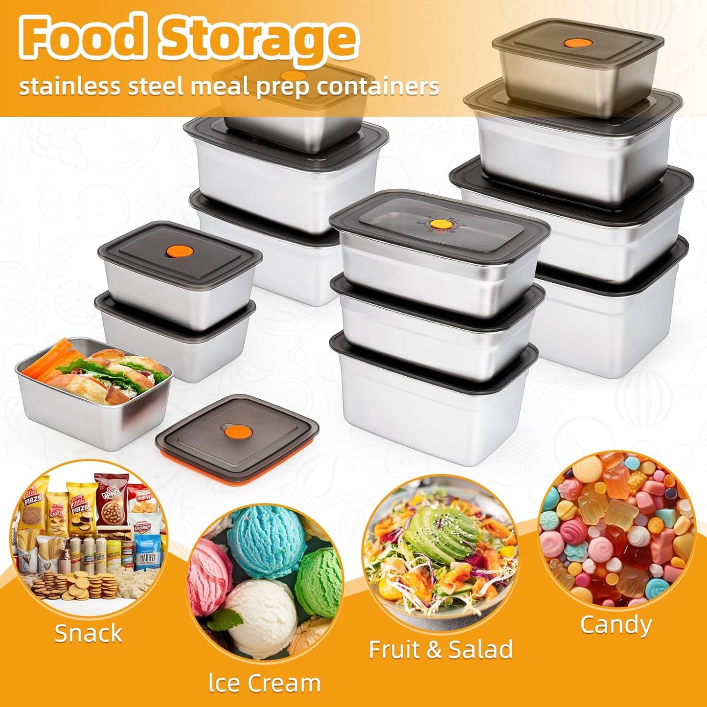 4 PCS Stainless Steel Food Storage Containers(33oz) with Lids Leak Proof & Airtight | Stainless steel freezer Containers,Airtight Bento Lunch Box,For Meal Prep,Fruit,Snack,Freezer