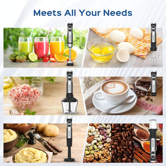 Immersion Blender Handheld 8 in 1 Hand Blender, Electric Blender Max 1000W Immersion Blender with 21 Speed & Turbo Mode, 21 Speed & Turbo Mode, Beaker Chopper Milk Frother Frother Grinder