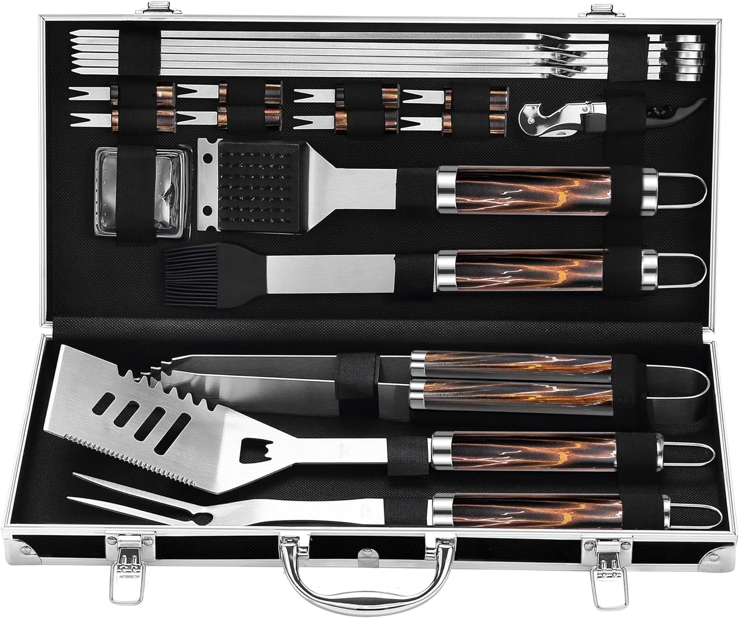Grilljoy BBQ Accessories Grill Tools Set - 22PCS Stainless Steel Barbecue Grill Accessories for Outdoor Grill with Black Aluminum Case - Christmas Grilling Gifts for Men & Dad -Grill Tools Kit