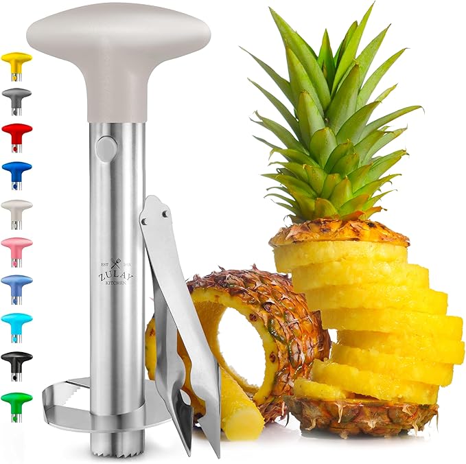 Zulay Kitchen Pineapple Corer and Slicer Tool - Stainless Steel Pineapple Cutter for Easy Core Removal & Slicing - Super Fast Pineapple Slicer and Corer Tool Saves you Time (Ivory)