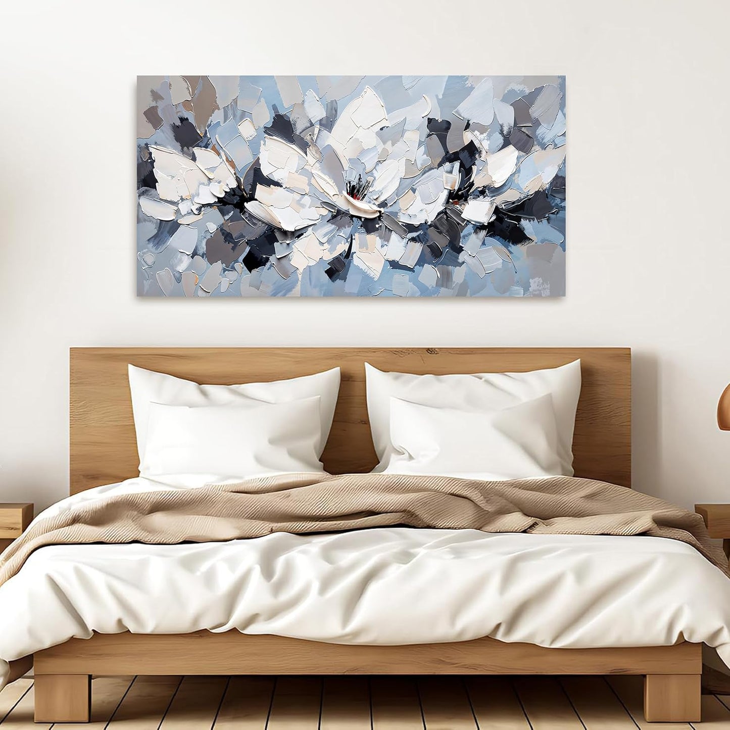 Canvas Wall Art Decor Modern White Wall Art for Living Room Abstract Canvas Art Wall Decor Flower Pictures Abstract Blue Wall Art Prints Artwork for Walls Bedroom Office Home Decor 20" X 40"