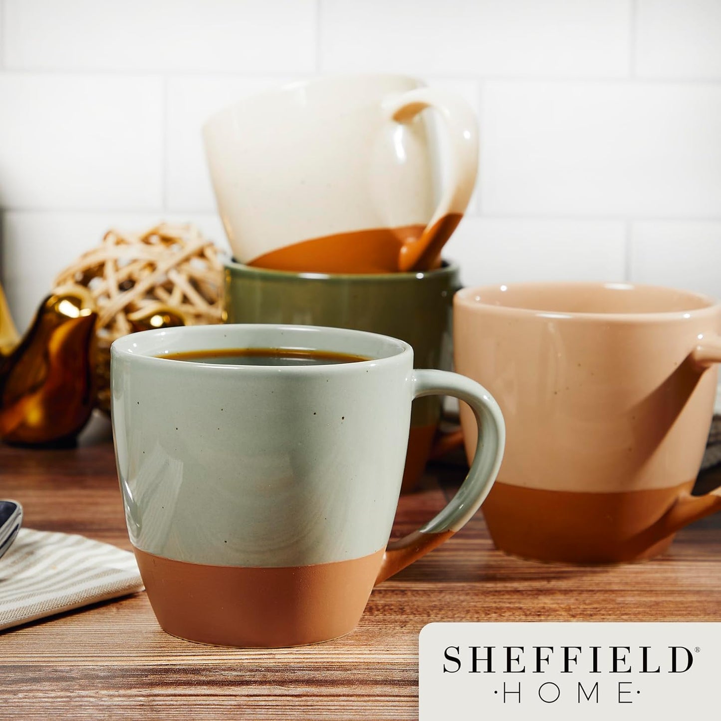 Sheffield Home Coffee Mugs Set of 4 Stoneware Mugs - 16oz Large Ceramic Coffee Mug with Handle - Dishwasher & Microwave Safe Classic Mug for Tea, Latte, Espresso and Cappuccino - Assorted Neutrals