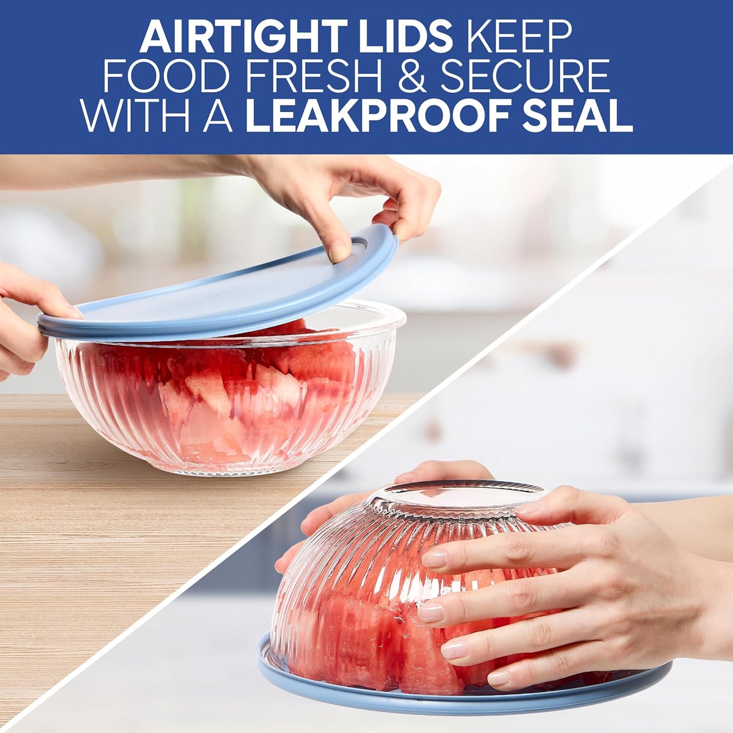 COOK WITH COLOR 12 Pc Glass Mixing Bowl Set with Lids – Borosilicate Glass Nesting Bowls for Cooking, Baking and Meal Prep, Fluted Blue