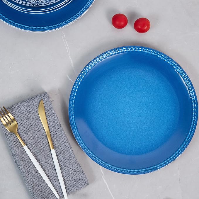 Melamine Dinnerware Set -12pcs Outdoor and Indoor Plates and Bowls Set ,Service for 4, Dishwasher Safe, Blue Flower