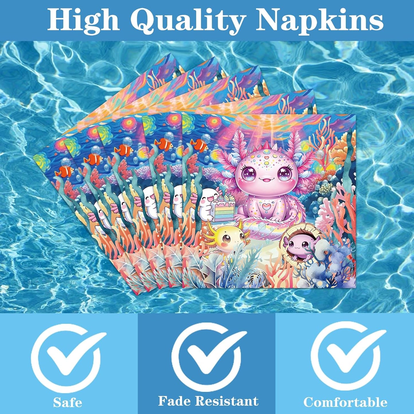 Rakuto Colorful Axolotl Birthday Decorations - 96PCS Axolotl Party Plates Napkins Forks Disposable Tableware Set, Cute Colorful Animals Themed Birthday Party Decorations Decor Supplies (Serve 24)