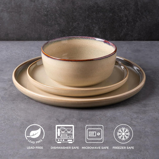 AmorArc Stoneware Dinnerware Sets,Round Reactive Ceramic Plates and Bowls Set,Highly Scratch Resistant | Dishwasher & Microwave Safe Dishes,Service for 4 (12pc)