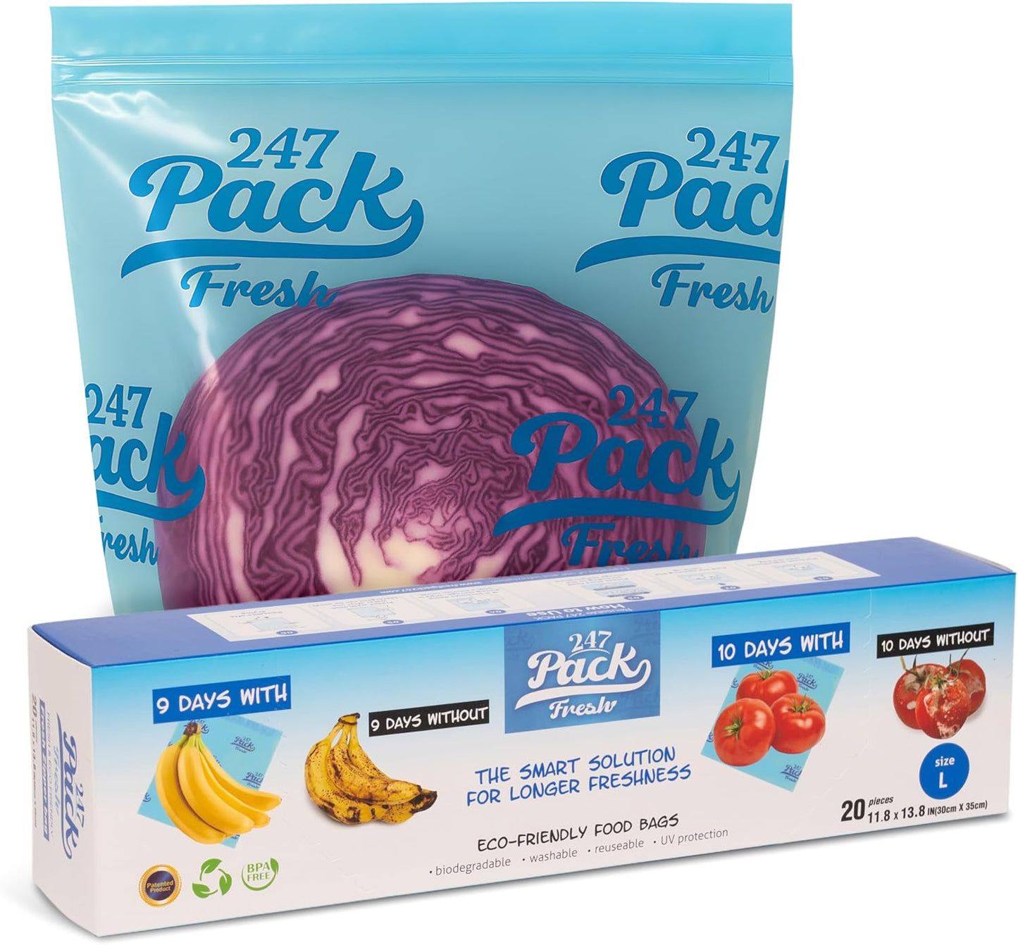 Freshpack 247 Zipper Bag, Size L 30×35 cm (6 L) – Family-Size Reusable Food Storage & Packaging Bags, Helps Keep Fresh up to 3× Longer – Biodegradable, BPA-Free, UV-Shielded, Washable, SGS Tested