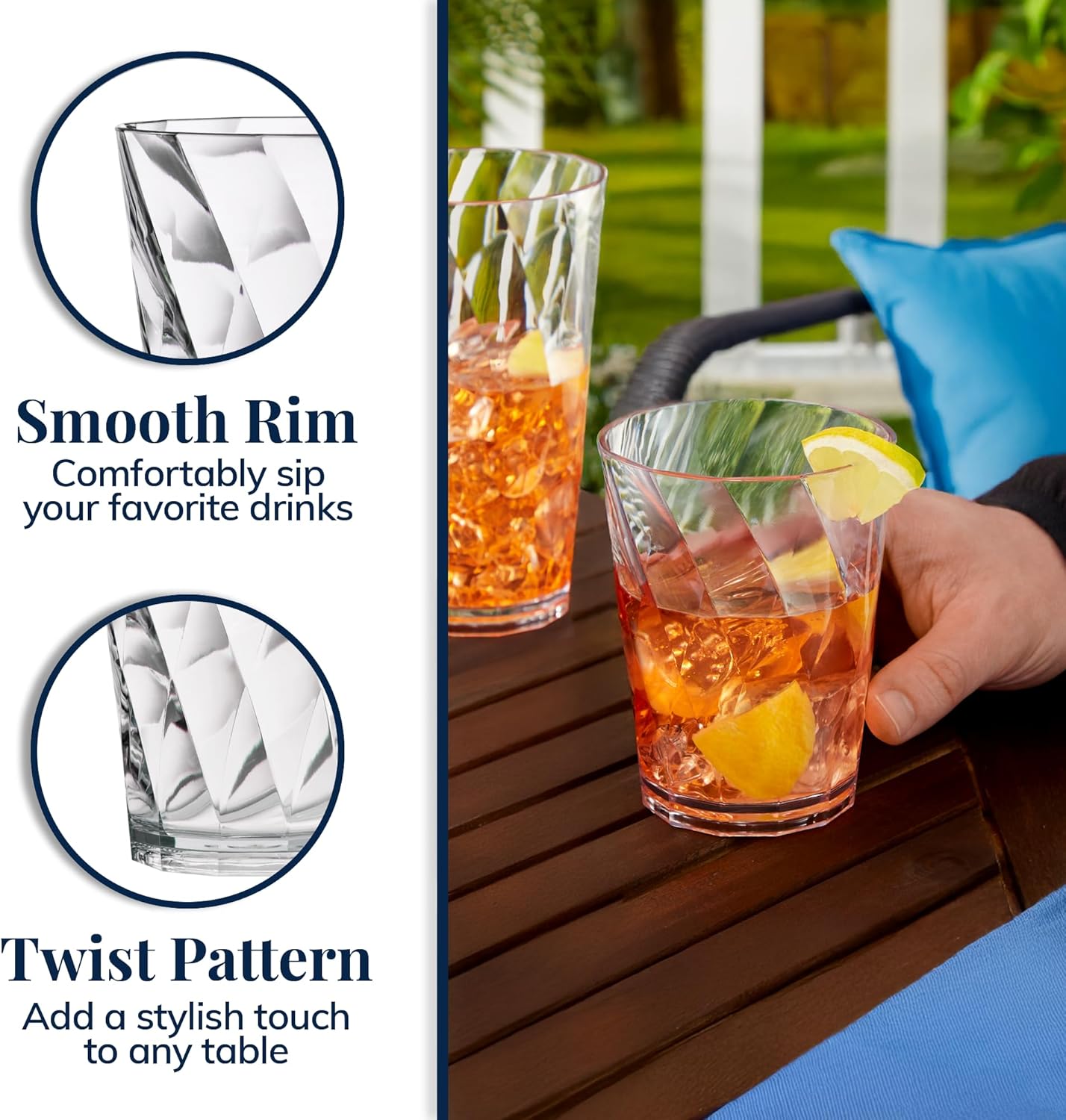 US Acrylic Optix Plastic Reusable Drinking Glasses (Set of 16) 14oz Rocks & 20oz Water Cups in Clear | BPA-Free Tumblers, Made in USA | Top-Rack Dishwasher Safe