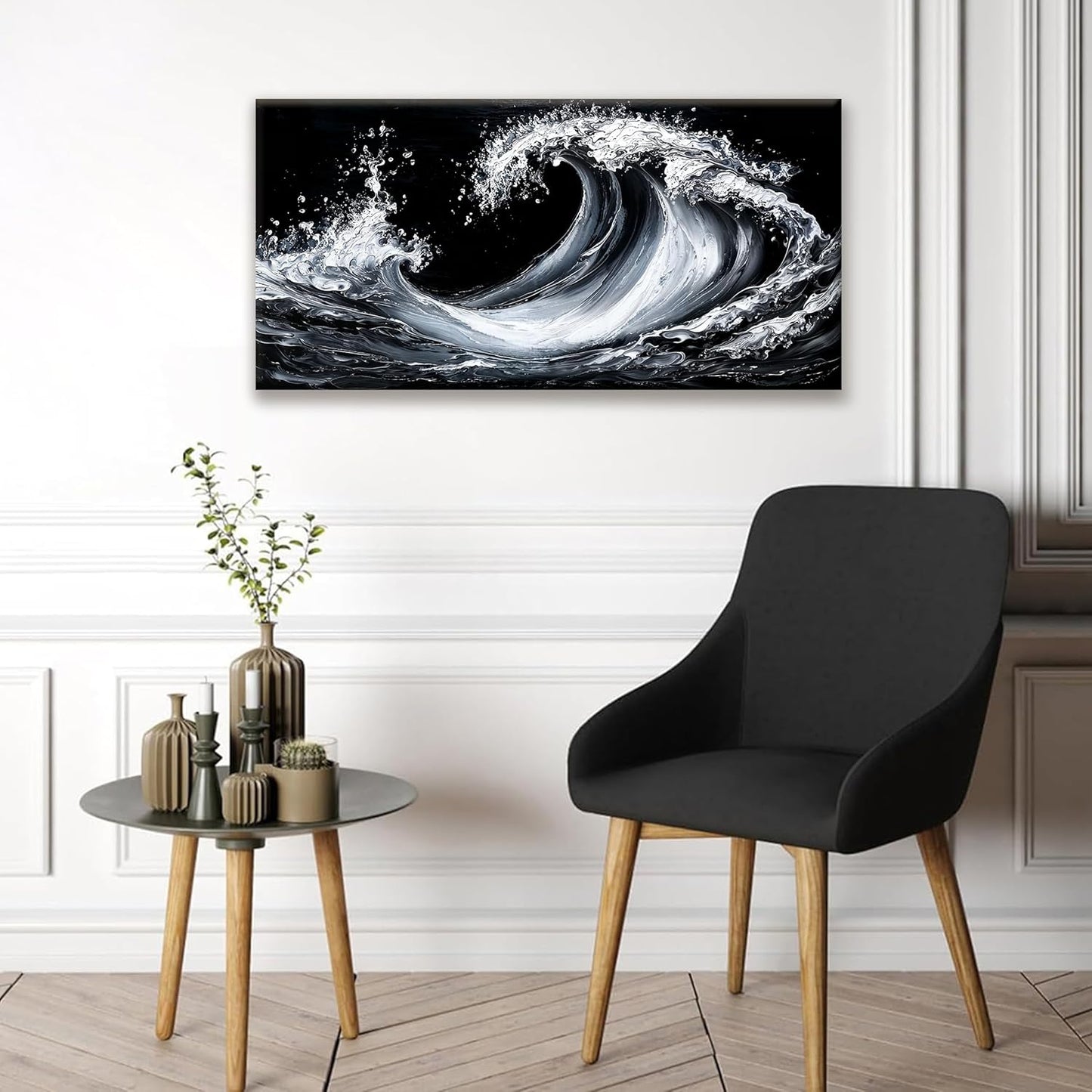 Suconvng Abstract Wall Art Small Size White Sea Wave Modern Canvas Art Wall Decor Painting Artwork Abstract Wall Decor Print Picture For Bedroom Office Home Decoration 20"X 40"
