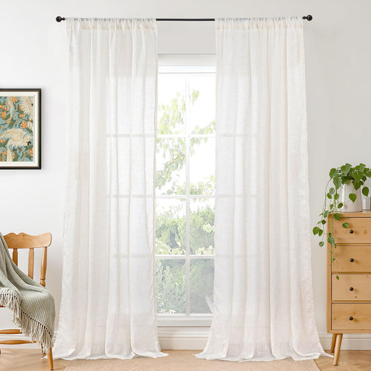 BGment 84 Inches Long Linen Curtains for Living Room 2 Panels Set - Textured Light Filtering Drapes Semi Sheer for Bedroom Country Lightweight Rustic with Rod Pocket, 42 X 84 Inch