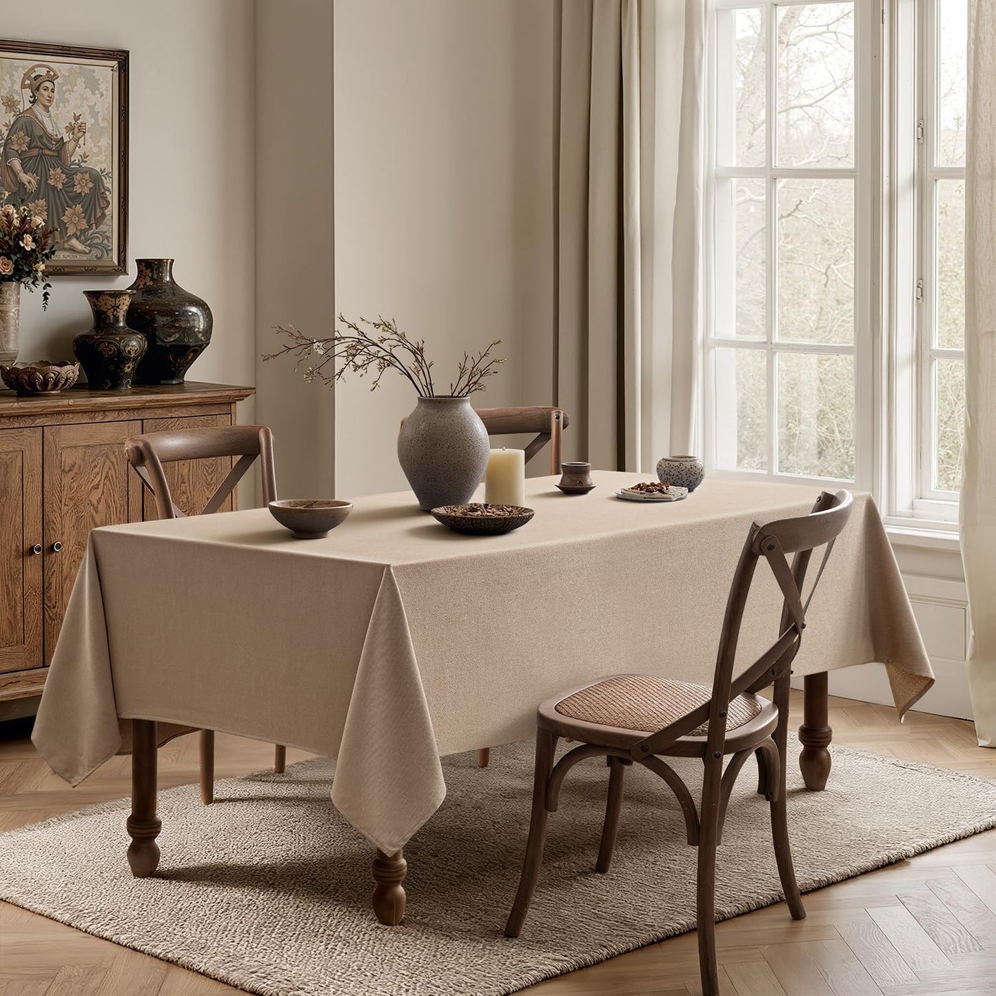 MIULEE Brown Linen Tablecloth 60x104 Inch Rectangle Table Cloth Waterproof,Stain Resistant & Wrinkle Resistant for Dining Party Wedding