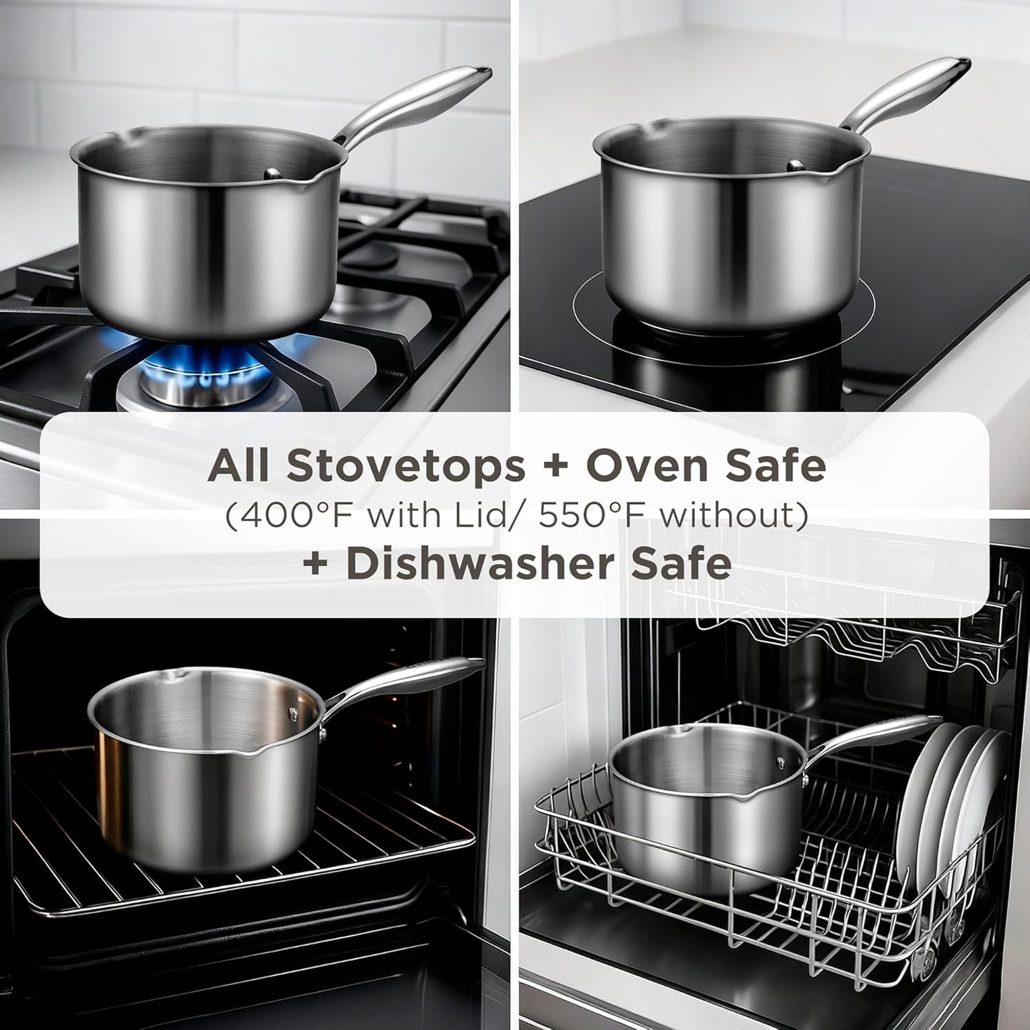 Tri-Ply Stainless Steel Sauce Pan with Steamer Basket & Straining Glass Lid— 2-in-1 Multi-Function Pot for Steaming, Boiling & Simmering — Healthy, Durable, Rust-Resistant, Professional-Grade Cookware