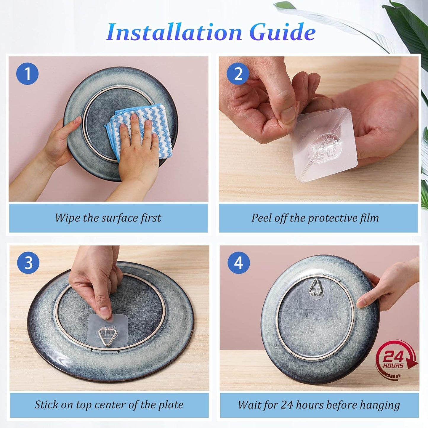 Wall Plate Hangers for Display - Invisible Adhesive Picture Hangers for Wall - Ideal for Hanging Decorative Plates | Photo Frames | Paintings - 2.3 Inch