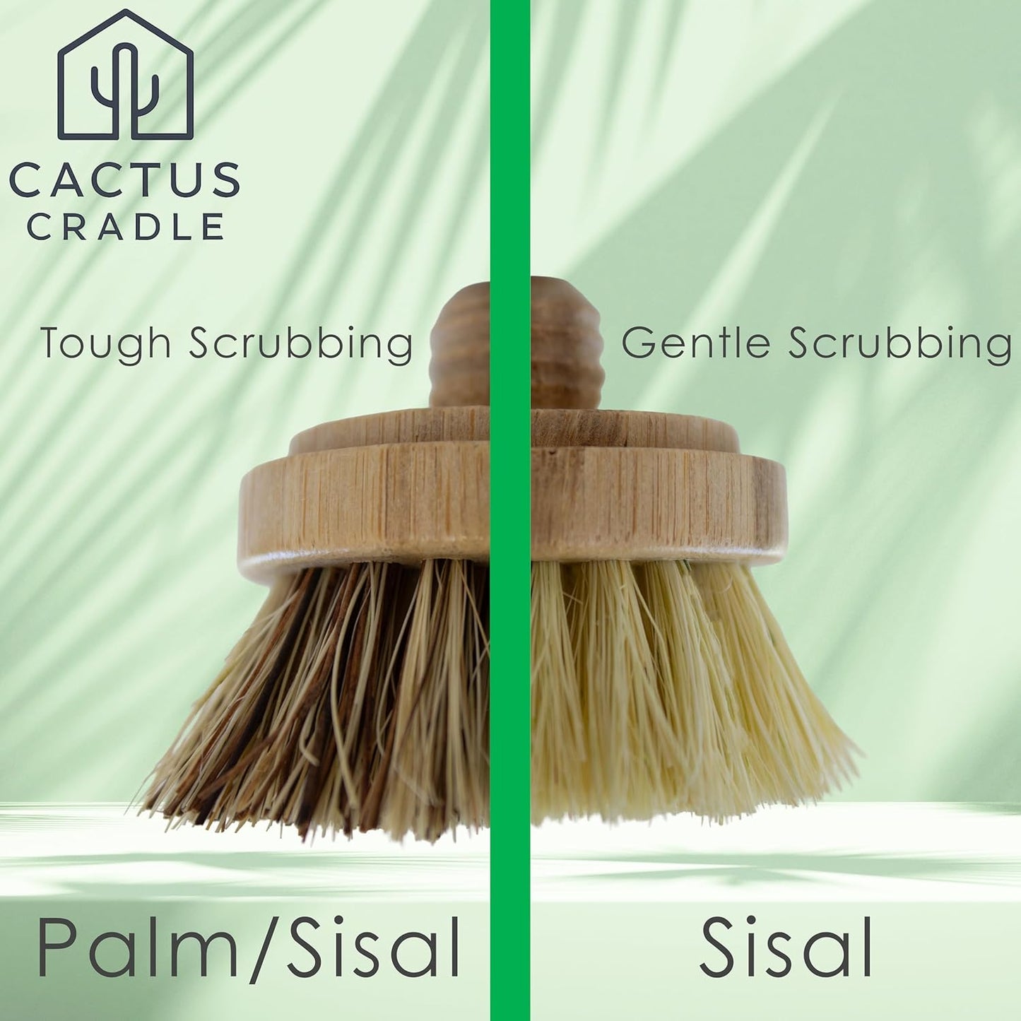 Cactus Cradle Bamboo Scrub Brush Kit – 4-Piece Dish Brush Set with 2 Handles & 2 Interchangeable Heads | Plastic-Free, Non-Toxic, Non-Scratch Cleaning for Dishes, Pots, Pans & Produce