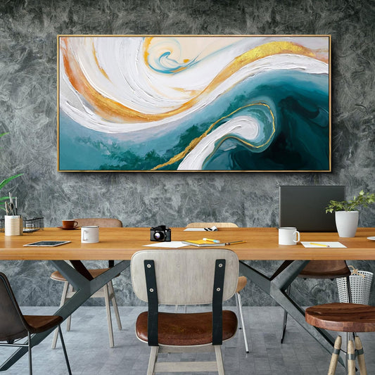 XLSJERST Abstract Canvas Wall Art for Living Room - Large Frame Blue and White Wall Decor Picture Modern Orange Painting Artwork for Bedroom Home Office Decoration Size 40x20 Inches