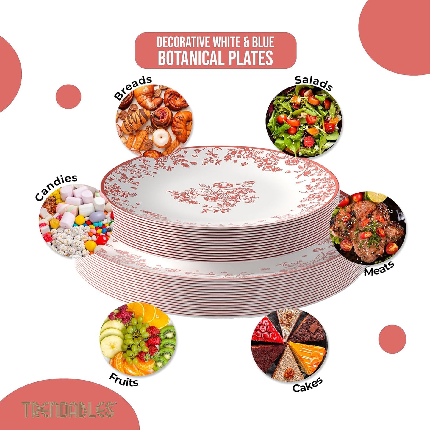 Trendables Disposable Plates For Party Supplies | Pink Floral Plastic Plates For Wedding 80 Pcs - 40 X 8" & 40 X 10" Dinner Plate Sets | Floral Plate Set Disposable Plastic Dinnerware Sets