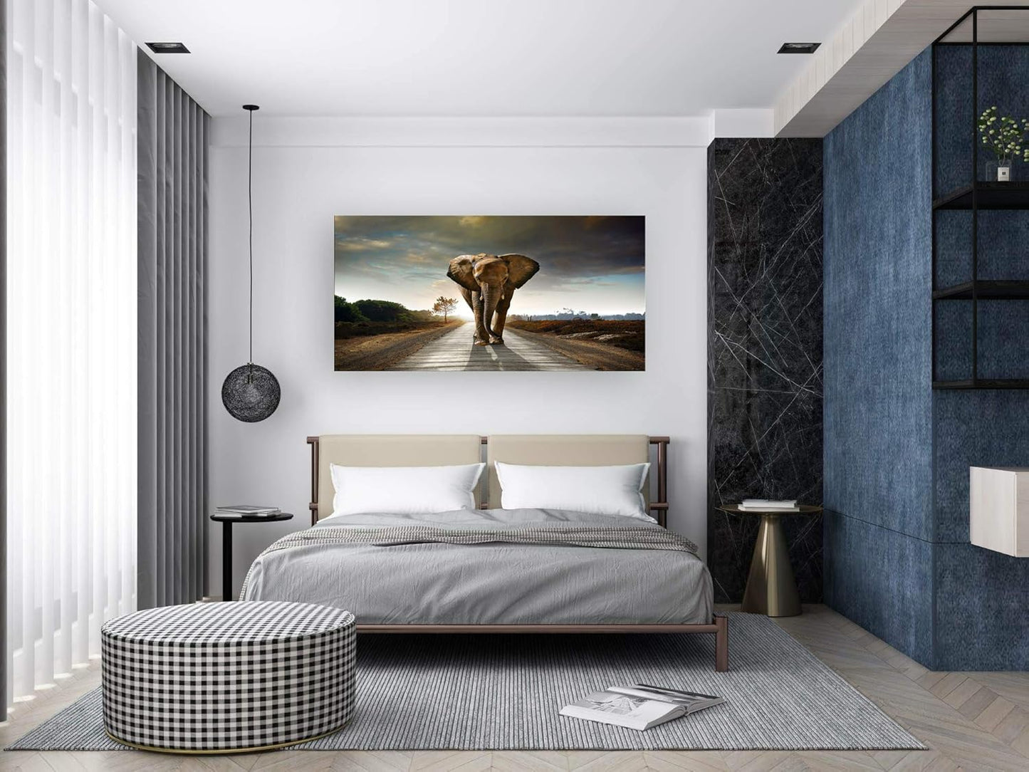 Muolunna D1262 Elephant Canvas Prints Wall Art Animals Photo Pictures Painting on Canvas Decor for Living Room Bedroom Home Office kitchen Wall Decor Stretched and Framed Grey Landscape Artwork