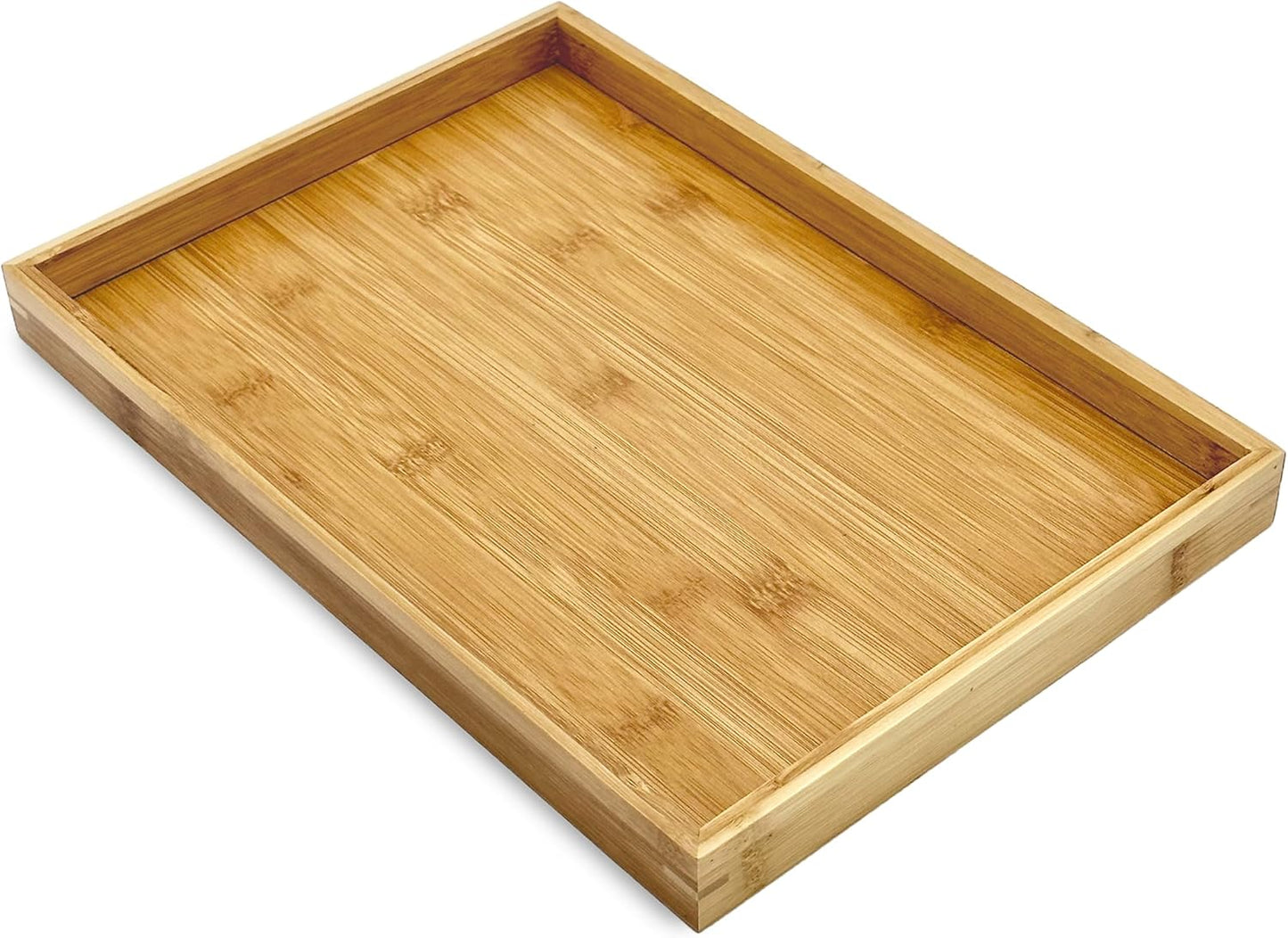 Bam & Boo Natural Bamboo Serving Tray Modern Rectangular (Bamboo, 13” x 9" x 1.2") for Food, Drinks, Decor, Vanity in Home, Kitchen, Bathroom, Coffee Table, Bed