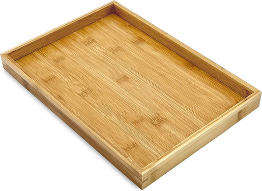 Bam & Boo Natural Bamboo Serving Tray Modern Rectangular (Bamboo, 13” x 9" x 1.2") for Food, Drinks, Decor, Vanity in Home, Kitchen, Bathroom, Coffee Table, Bed