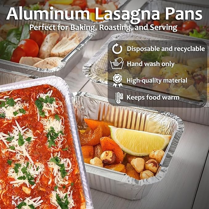 INFINITY EL Disposable Aluminum Foil Pan 25 Pack | Half Shallow 12.5" x 10" x 1.5" Deep Disposable Baking Pan | Heavy Duty Aluminum Pan for Roasting Turkey, Lasagna, Thanksgiving, Christmas & Parties