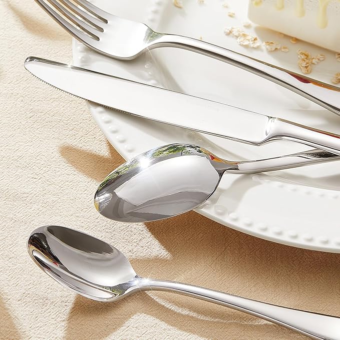 KINGSTONE 40 Pieces Silverware Set for 8, Premium Stainless Steel Flatware Set, Heavy Duty and Modern Design Cutlery Set, Mirror Polished, Dishwasher Safe