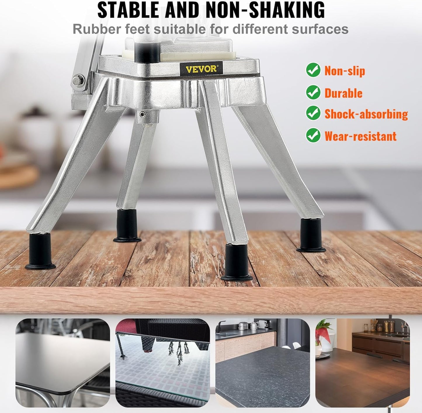 VEVOR Commercial Vegetable Chopper w/ 4 Replacement Blades, Stainless Steel French Fry Cutter Potato Dicer & Fruit Slicer for Restaurants & Home Kitchen