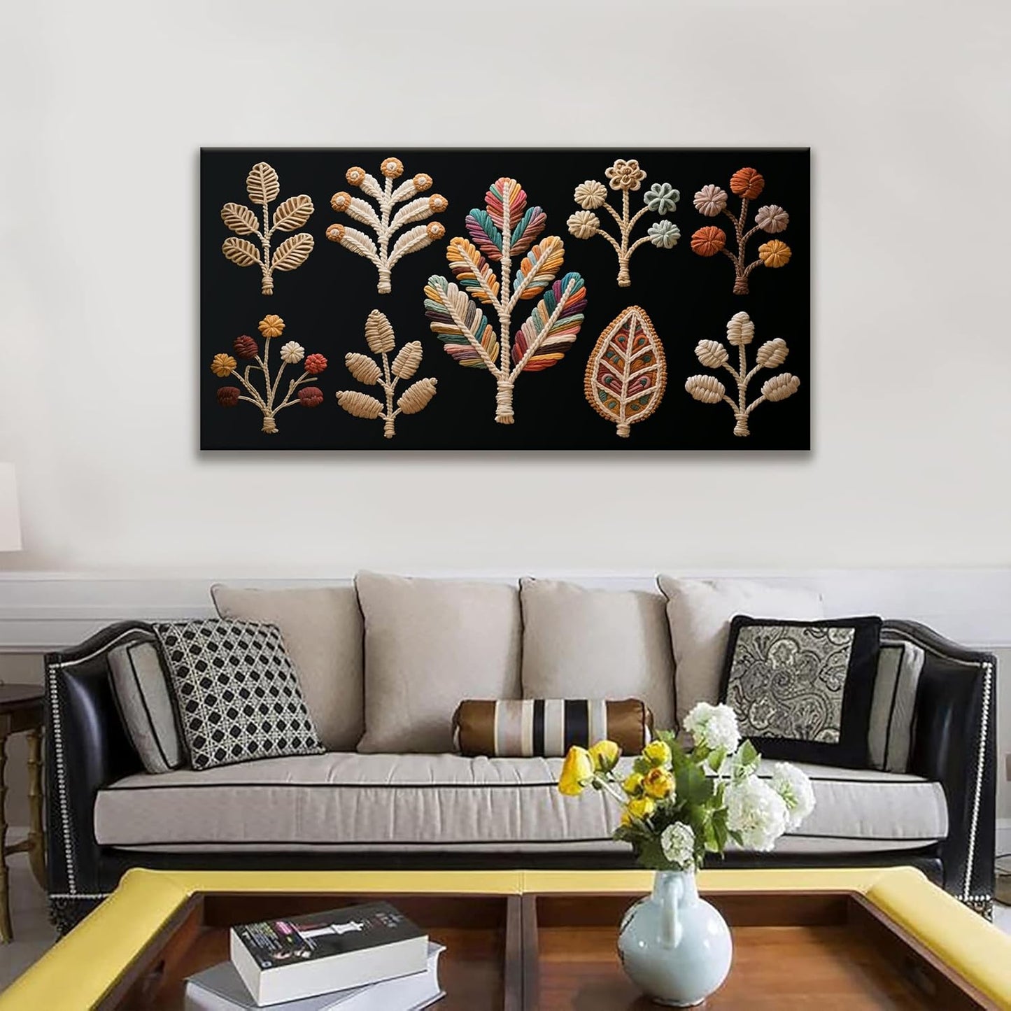 Tsomzxng Boho Wall Art Chic Home Modern Black Wall Art Painting Multicolor Prints Canvas Wall Art Decor For Living Room Bedroom Apartment Kitchen 24" X 48" Ready To Hanging