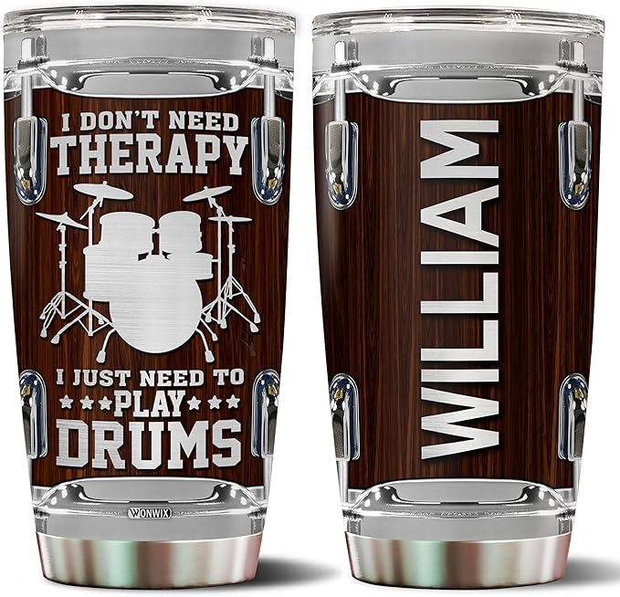 Personalized Drummer Gifts for Men Gift for Drummers Drum Players 20oz Travel Cup Coffee Mug Stainless Steel Insulated Tumbler with Lid Gift for Music Lovers