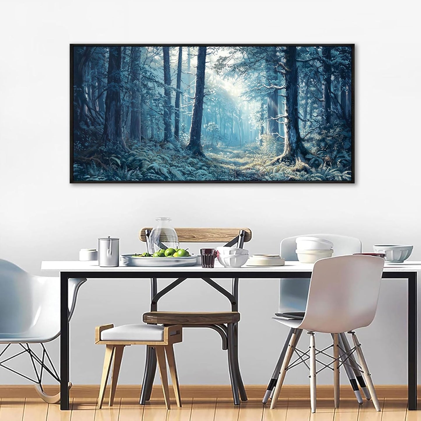 KLAKLA Canvas Wall Art - Forest Wall Decor Amazon Wall Art Landscape Blue Tree Picture Framed Artwork for Walls Living Room Bedroom Office - 48x24 Inches