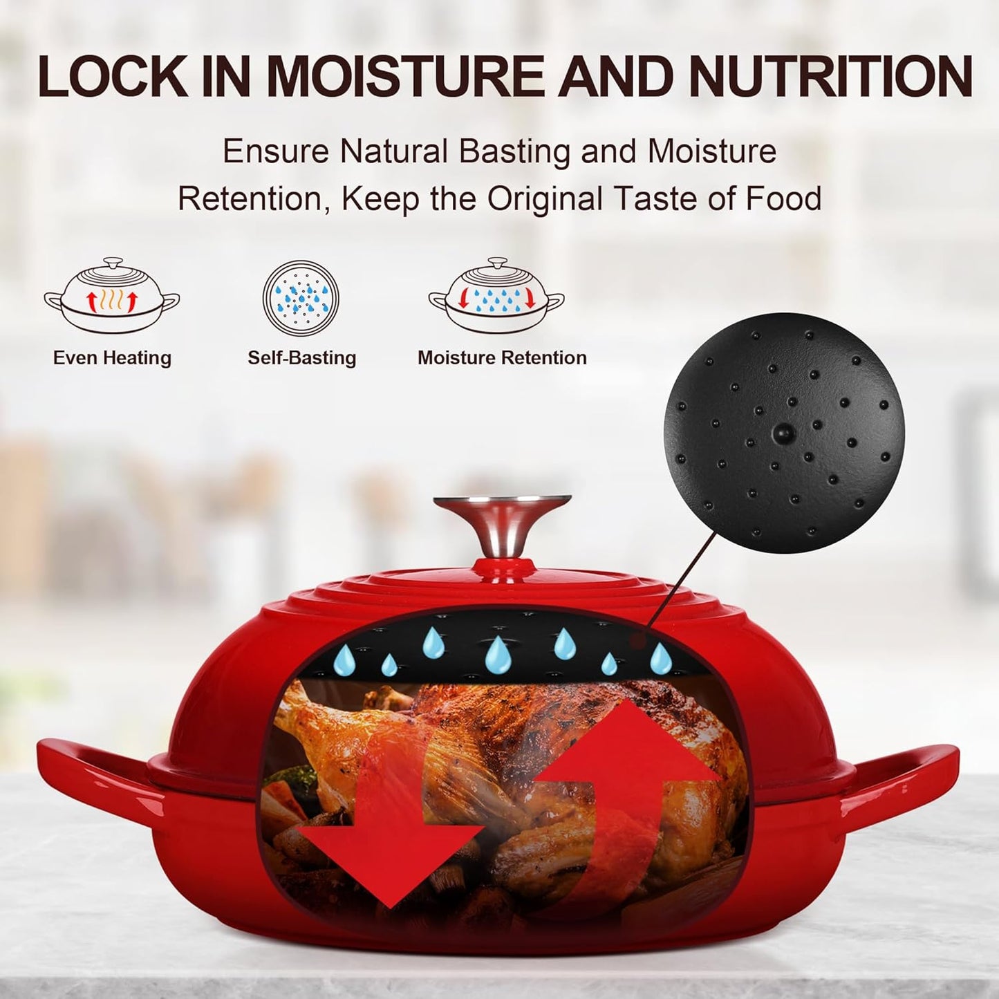 TeamFar Cast Iron Bread Dutch Oven, 6 Qt Enameled Dutch Oven Pot for Sourdough Bread Baking, with Tall Dome Lid & Round Base Pan, Self-Basting & Even-Heating, Heavy-Duty & Non-stick, Red