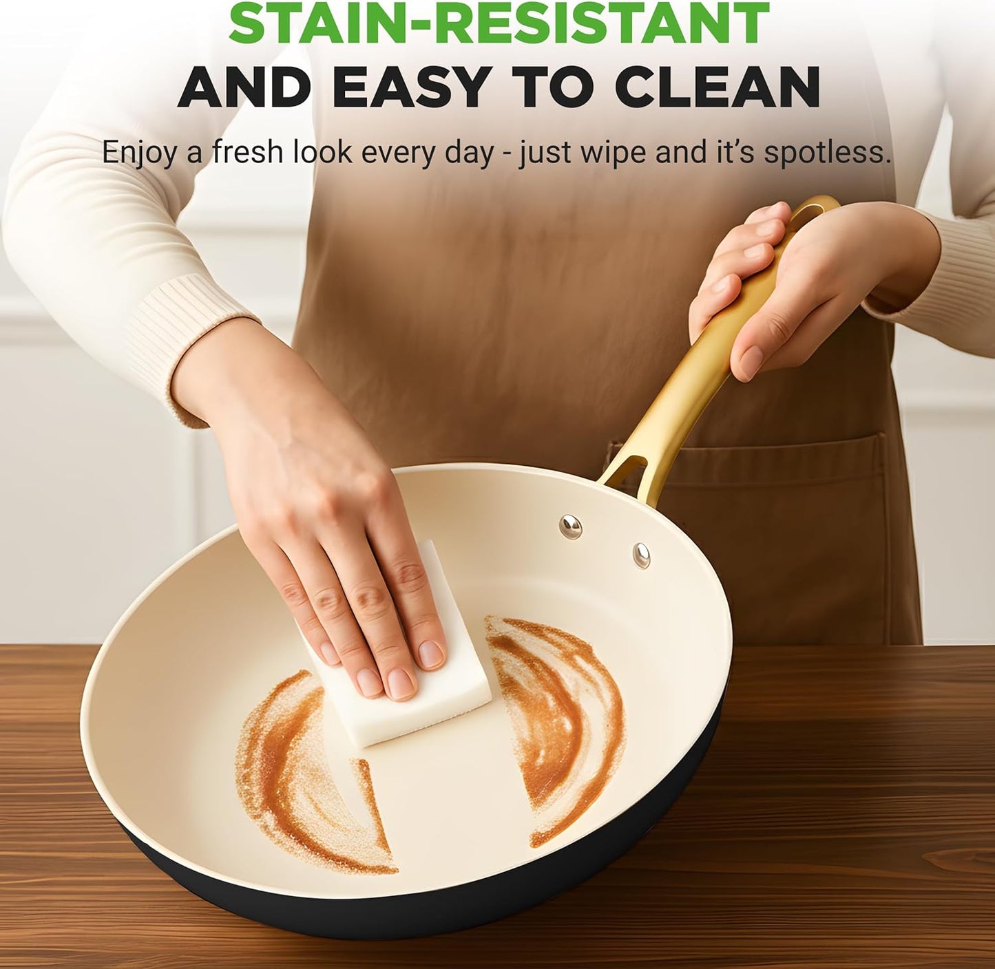 NutriChef 12-Inch Professional Ceramic Frying Pan - Large Skillet with Golden Titanium Handle, Non-Stick Ceramic Coating, Stain-Resistant, Easy to Clean, Ideal for Home Cooking