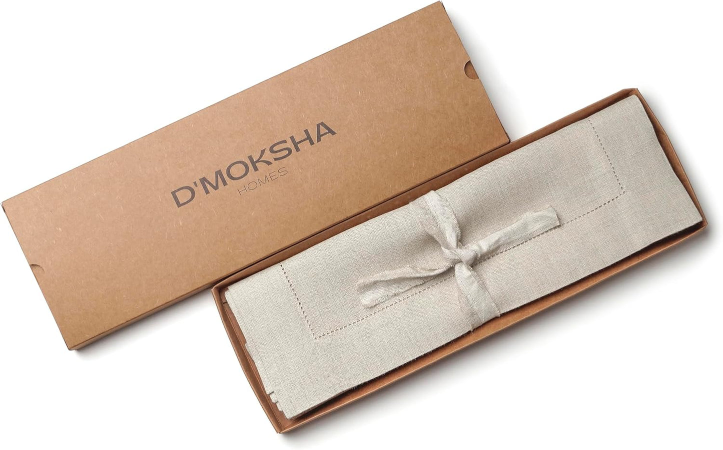D'Moksha Homes Linen Placemats Set of 4-100% Pure Linen Natural Placemats 14 x 19 Inch - Classic Hemstitch, Washable Natural Placemats for Christmas Decor, Holiday