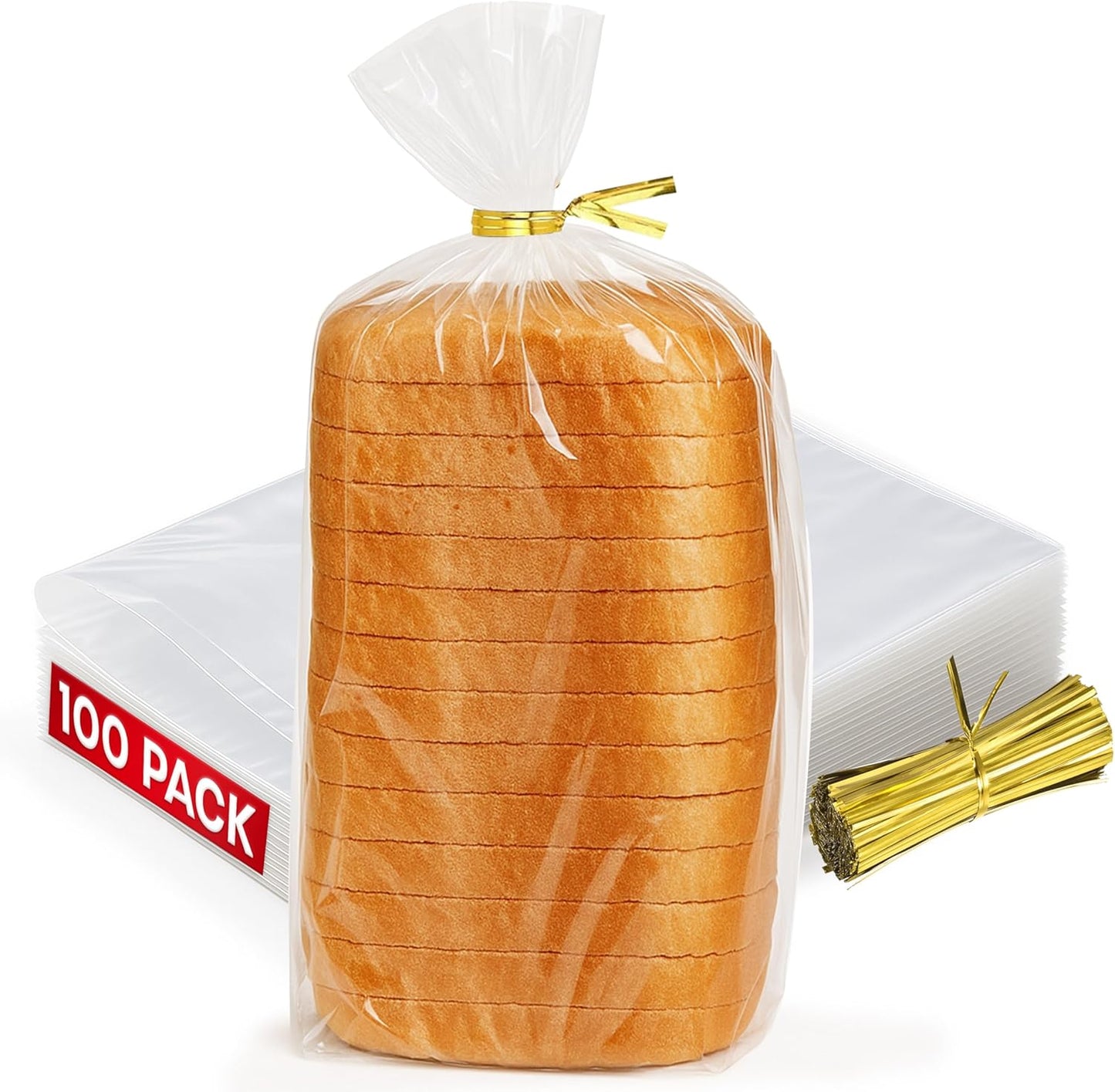 Reusable Plastic Bread Bags - 100 Pack Clear Loaf Bags for Homemade Bread - Perfect for Baked Goods Storage