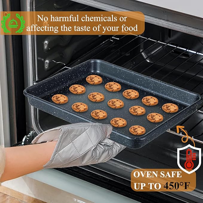 11 Inch Nonstick Baking Sheets Set of 2, Carbon Steel Cookie Sheets for Baking, Heavy Duty & Stackable Baking Pans for Oven, Non Toxic & Easy Clean, 11x9 Inch Baking Trays