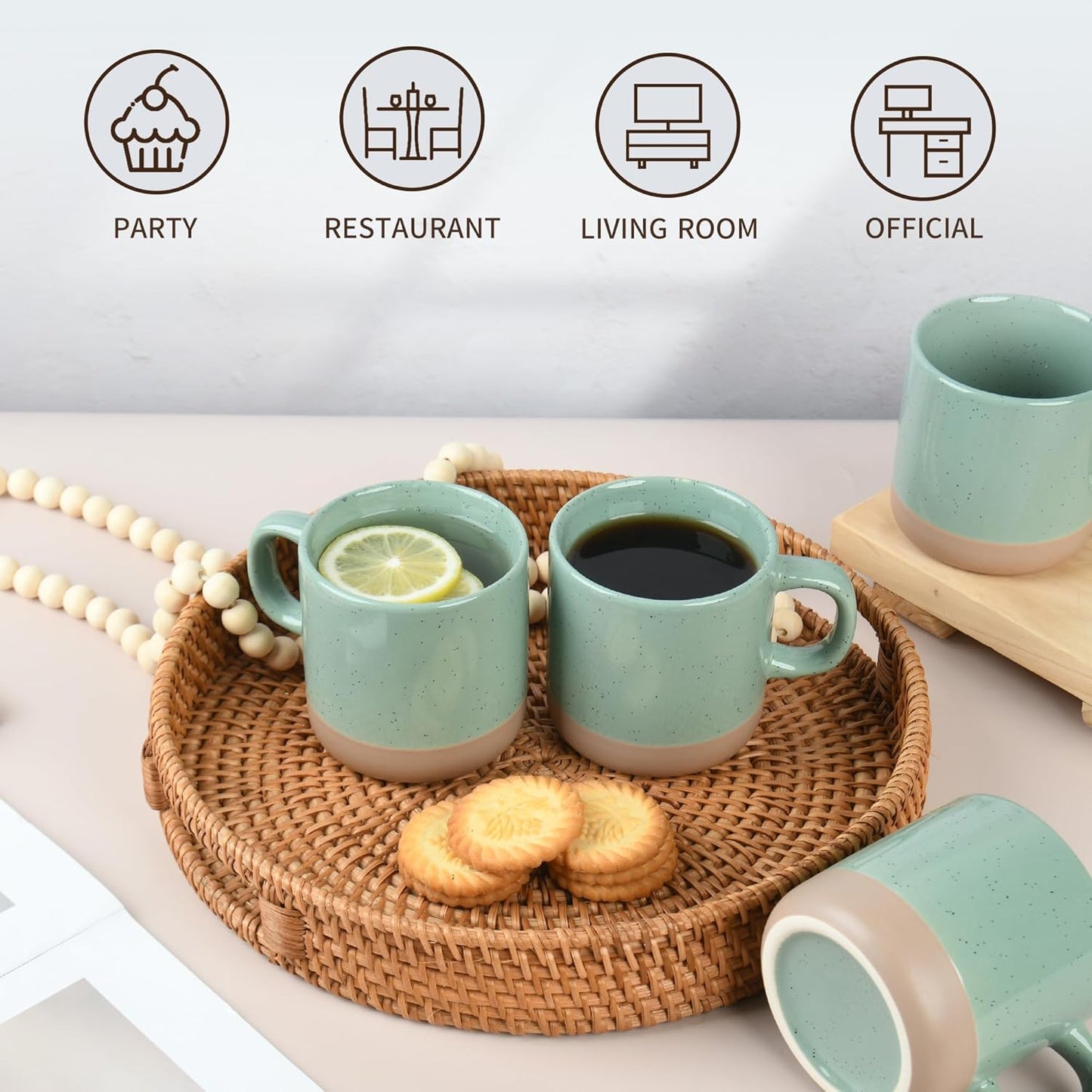 12oz Coffee Mug Set for 6, Tea Cups with Handle for Coffee, Tea, Cocoa, Milk (Green)