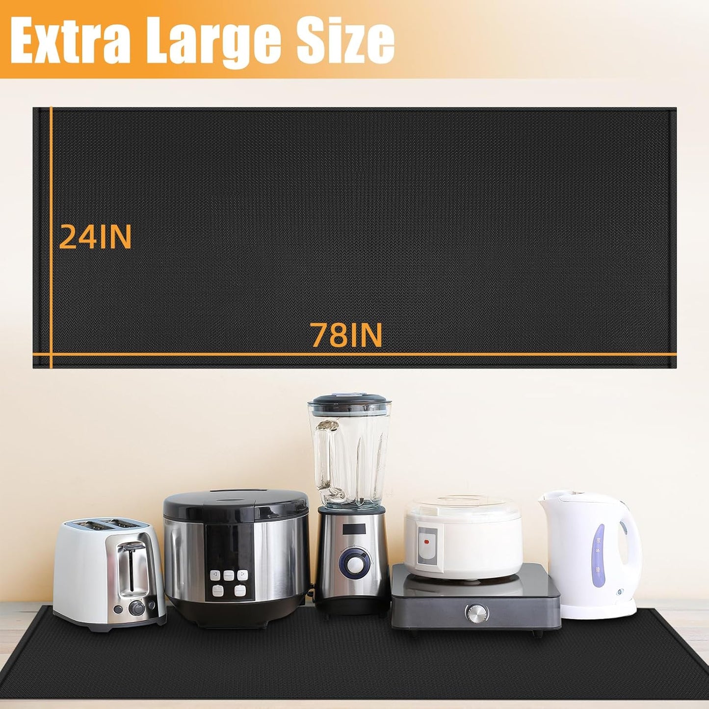 Extra Large Heat Resistant Mat for Countertop, 24 x 78in Fireproof Silicone Mats for Kitchen Counter, Easy to Clean Countertop Protector Mat for Air Fryer, Coffee Maker, Toaster, Oven, Black