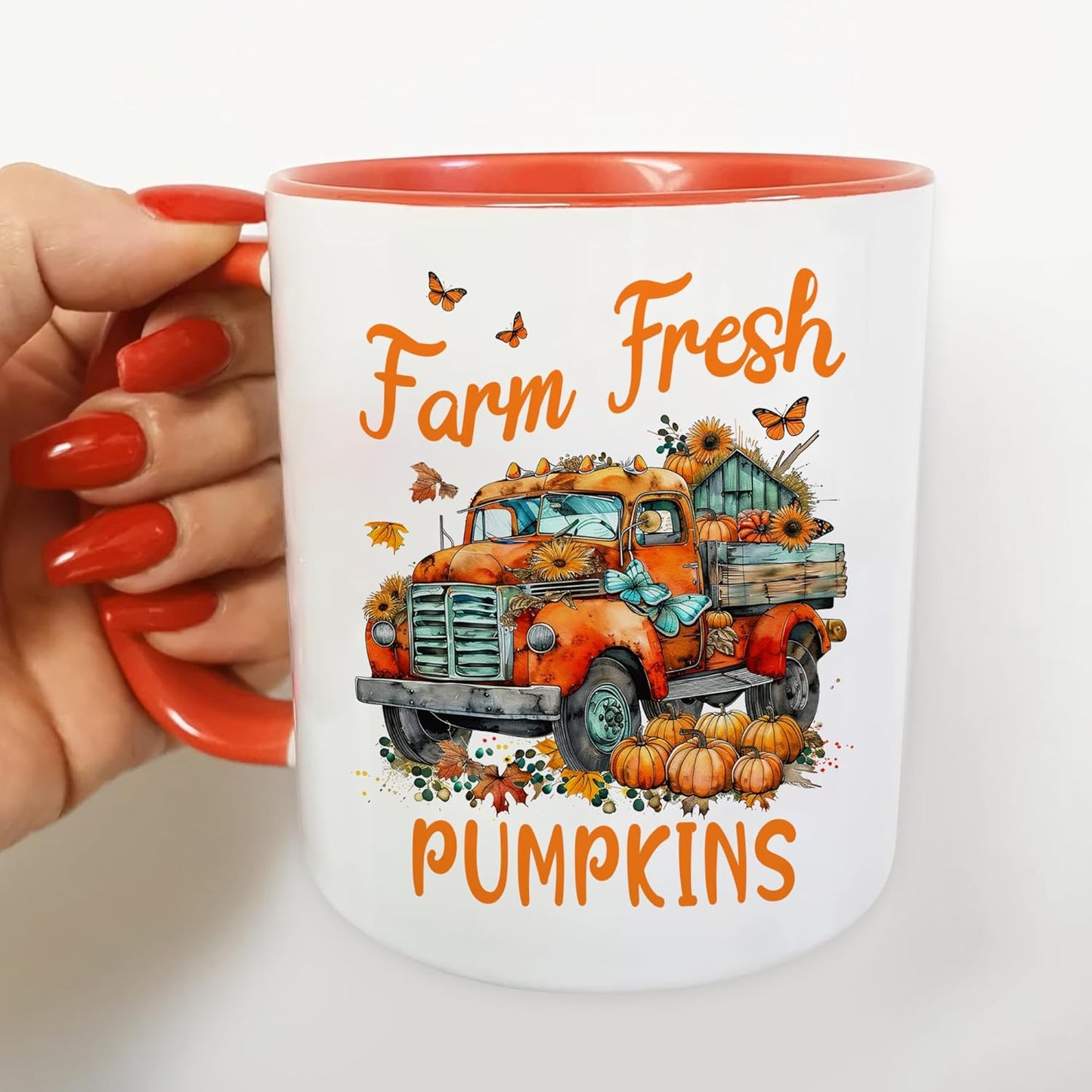 Hyturtle Personalized Fall Farm Mug Gifts For Women - Farm Fresh Pumpkins - Custom Name Coffee Cup Ceramic Mug 11oz 15oz - Farmer Lovers Gift - Autumn Gifts For Her - Fall Thanksgiving Decor Gift