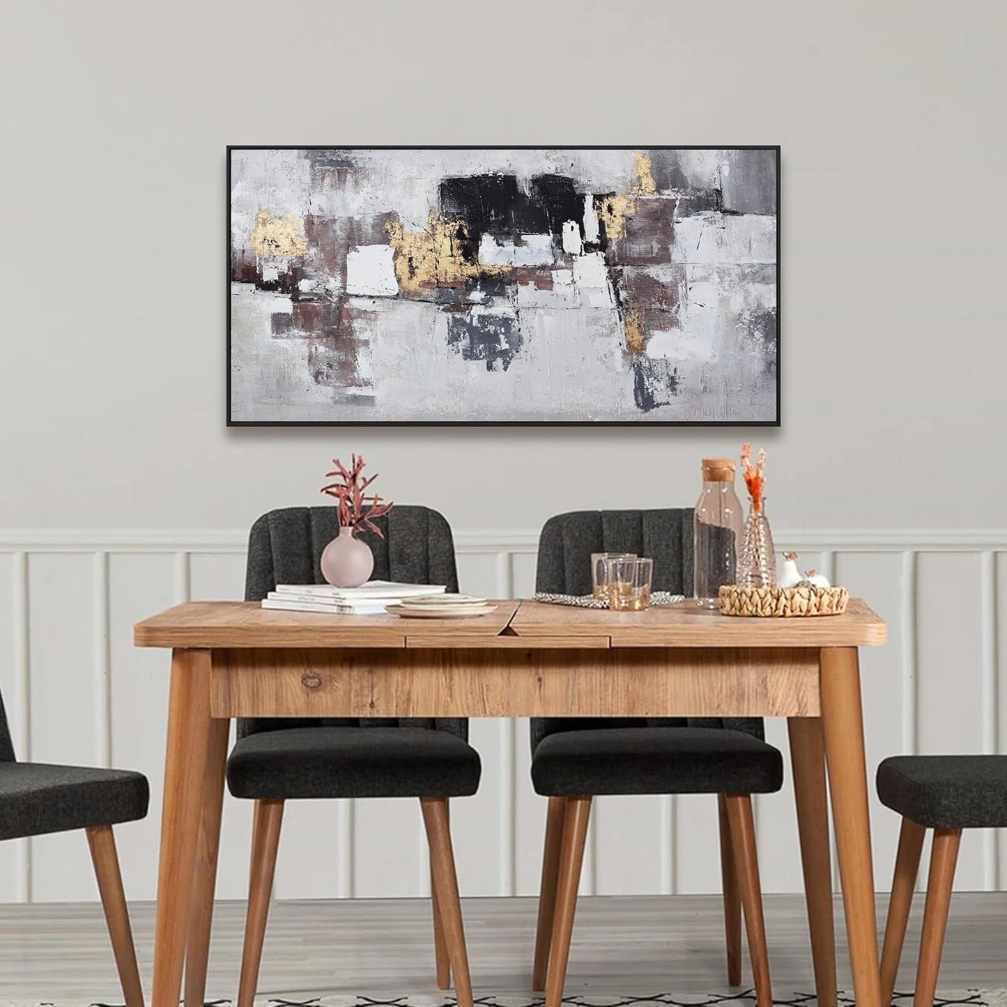 Abstract Wall Art Small Size Black And Gold Wall Decor Framed Home Decoration Artwork Decor Modern Canvas Painting Living Room Decor For Bedroom Office Wall Decor 20"X40"