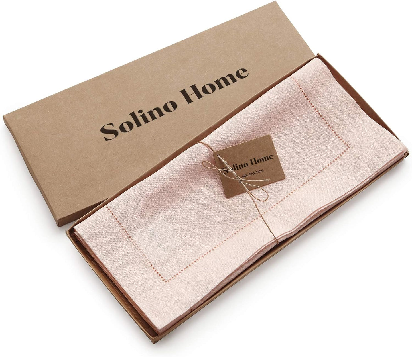 Solino Home Linen Pink Table Runner 48 Inches - Classic Hemstitch, 100% Pure Linen Coffee Table Runner 14 x 48 Inch Ideal for Dresser Tables - Halloween